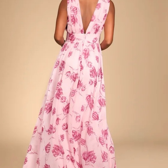 Lulu's Red and Pink Maxi Sundress with Plunge Neckline - Picture 2 of 10